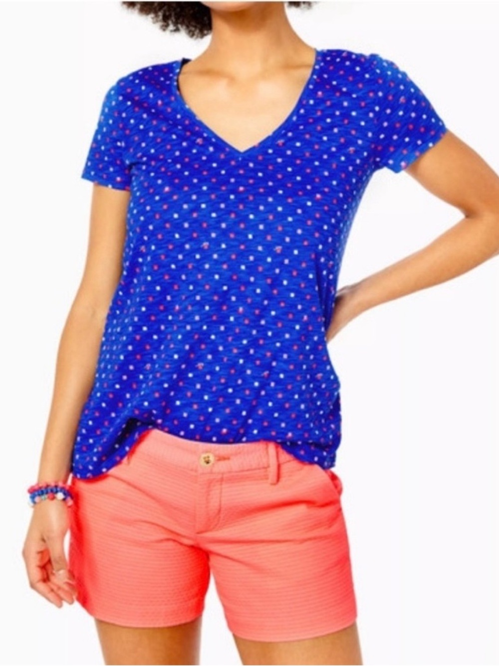 Lilly Pulitzer Etta V-neck Top Borealis Blue Lilly Squared print size L